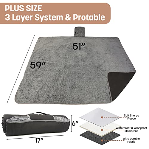 Kato Tirrinia Camping Decke wasserdicht, wasserdichte Picknickdecke Sherpa Outdoor Decke Sanddichte Warm Thermodecke Reisedecke, für Camping Strand Reise Auto Hunde, 130 x 150 cm
