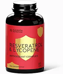 Resveratrol + Licopeno, Elemental Nutrition, Super Antioxidante – 60 Cápsulas