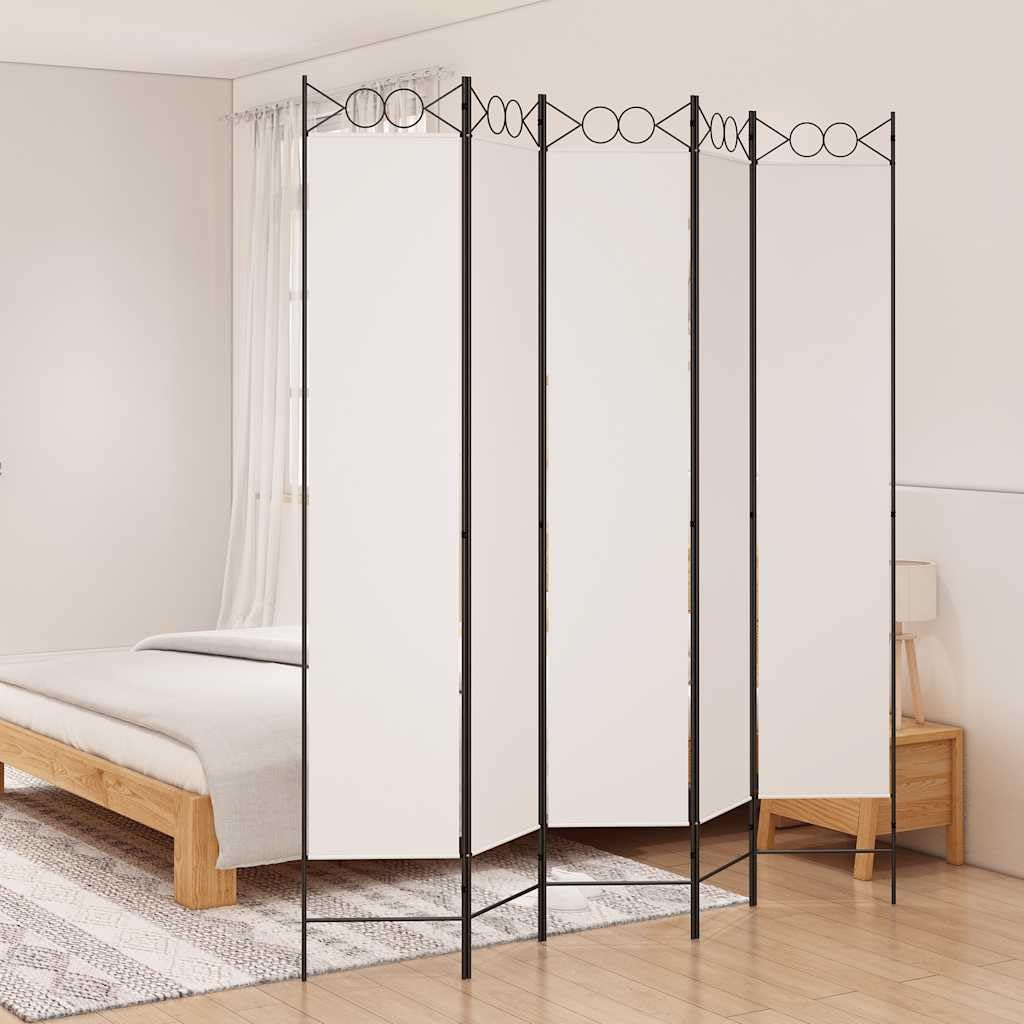 vidaXL Parawan 5-panelowy, biały, 200x220 cm, tkanina