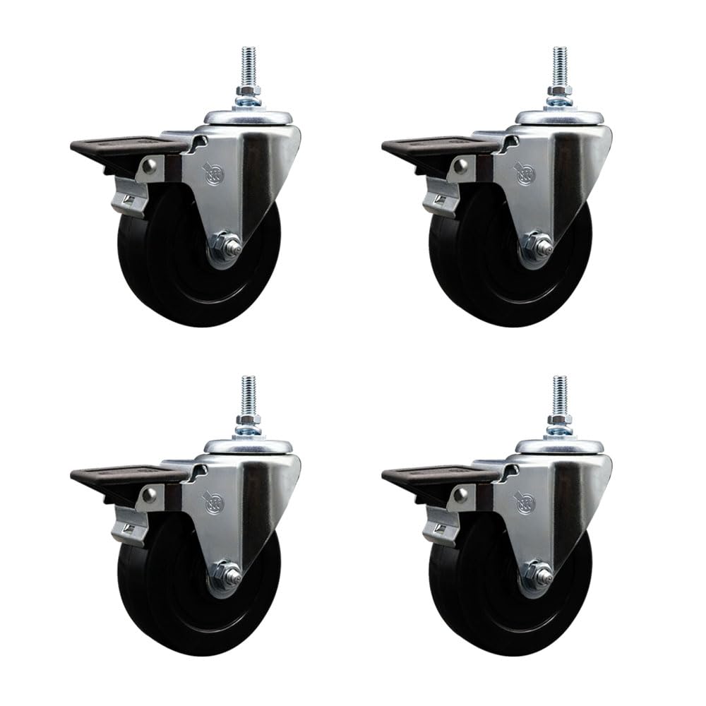 Soft Rubber Swivel Threaded Stem Caster Set of 4 w/4