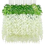 Waipfaru 40 Pack White Wisteria Hanging Flowers, Fake Flowers for Decoration, Artificial Hanging Flowers, Vines for Bedroom, Flower Garland for Home, Party, Wall, Wedding Decoration(3.6 Ft/Pcs)