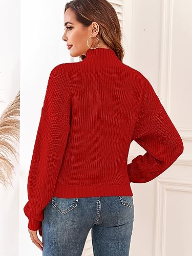 Image of ZAFUL Women's Cropped Turtleneck Sweater Lantern Sleeve Ribbed Knit Pullover Sweater Jumper