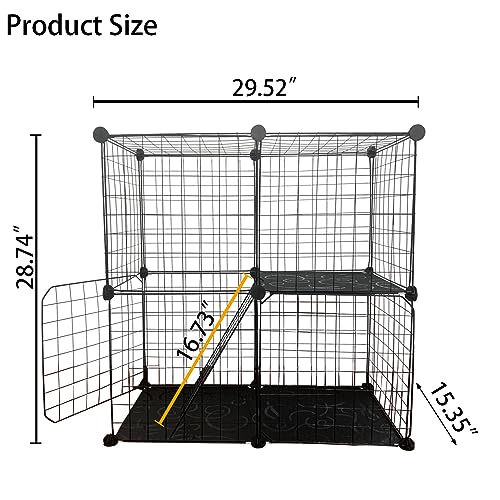 Image of 2 Tier Cat Cage Indoor,Removable Metal Kitten Cages Detachable Ferret Playpen Portable DIY Small Animals Collapsible House for Cats Bunny Puppies Guinea Pig Rabbit Hedgehog Rat(Black)