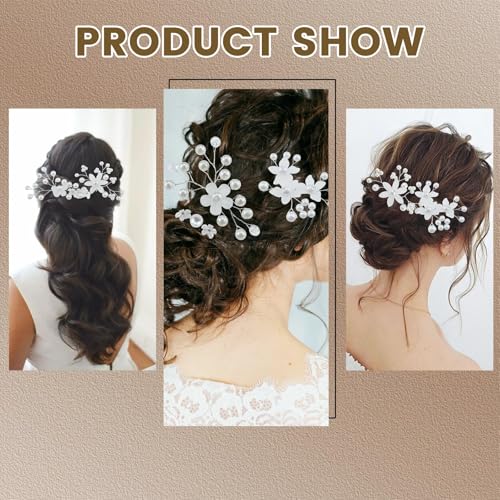25 Piezas Pinzas para el Cabello con Perlas y Flores para Boda, Clips con Cristales y Perlas para Novias y Damas de Honor miniatura 3