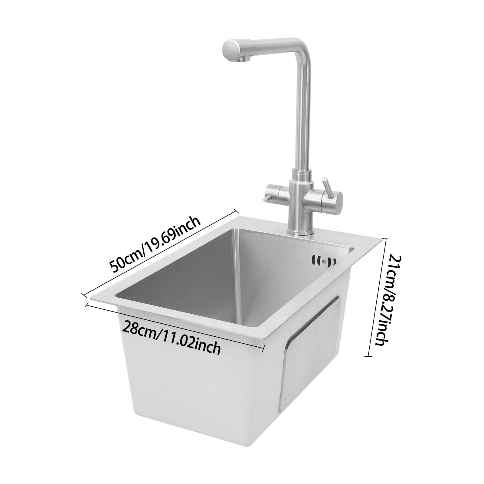 Küchenspüle 50x28 cm Edelstahl 304, Einbauspüle 1 Becken, Spülbecken Küche mit Wasserhahn, Einbau Spüle mit Ablauf-Set, Waschbecken Küche, Klein Edelstahlspüle für kleine Küchen ideal， Silber