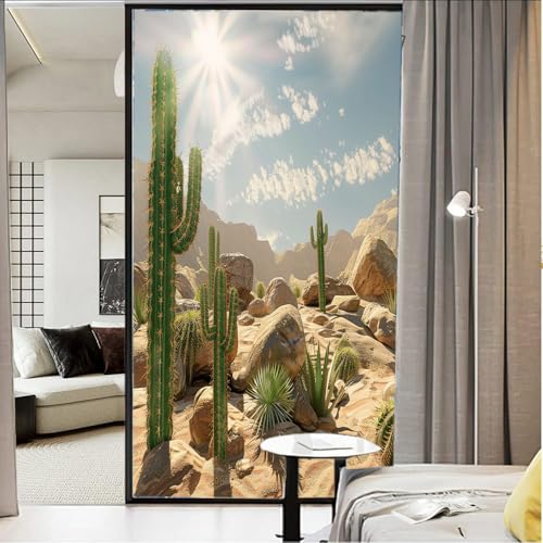 Vinilo Decorativo de Privacidad con Cactus Moderno 17.7x23.6 pulg miniatura 3