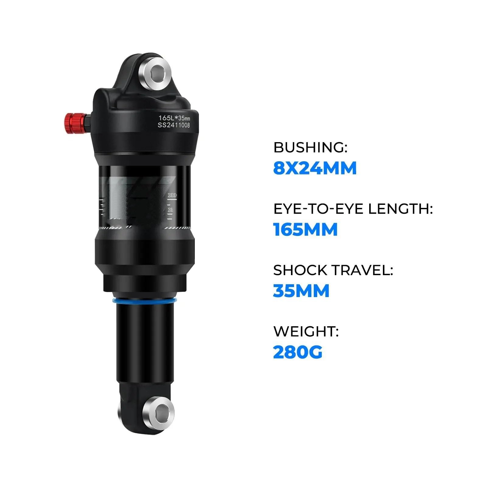 suspensión neumática trasera amortiguadores Suspensión Neumática Trasera Para Bicicleta Montaña, Amortiguador Compresión Ajustable Para Bicicleta Eléctrica Montaña 165Mm 190Mm.(165MM-White)