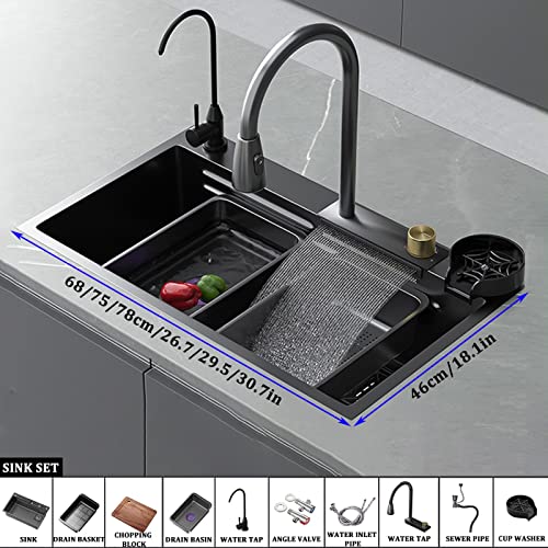 Fregadero de bar negro antimanchas con grifo integrado para cocina 3