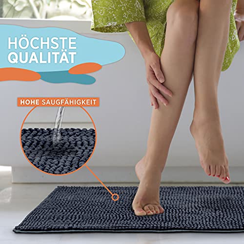 SeaFellows Badezimmerteppich rutschfest - 80x50cm - WICHTIG: Oeko-TEX 100 Zertifiziert I Badvorleger modern in Grau I… – Bild 6