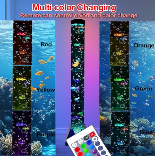 Sensory Bubble Tower Lamp with Bracket: 4 FT Bubble Fish Tube - 20 Color Adjustable 10 Moving Fish - Autism ADHD Friendly Ideal Gifts for Boys Girls