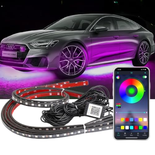 Luces subterráneas para Coche, 4 Unidades (2 x 90 + 2 x 120 cm) Tira de Luces LED para Exteriores de Coche con Modo de música RGB decoración Kit de iluminación para Parachoques