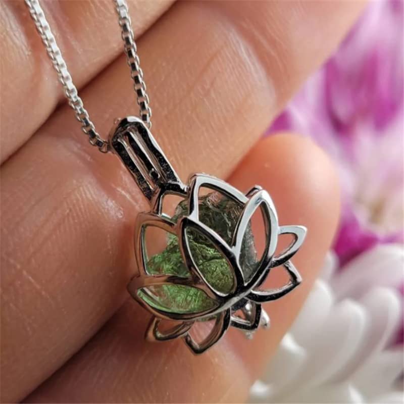 Collar con medallón de Flores con moldavita, **el medallón Viene con una Piedra de abalorio de Cristal en el Interior**Collar DE Jaula DE MOLDAVITA Verde,weopwww7 (Color : Jut for You)