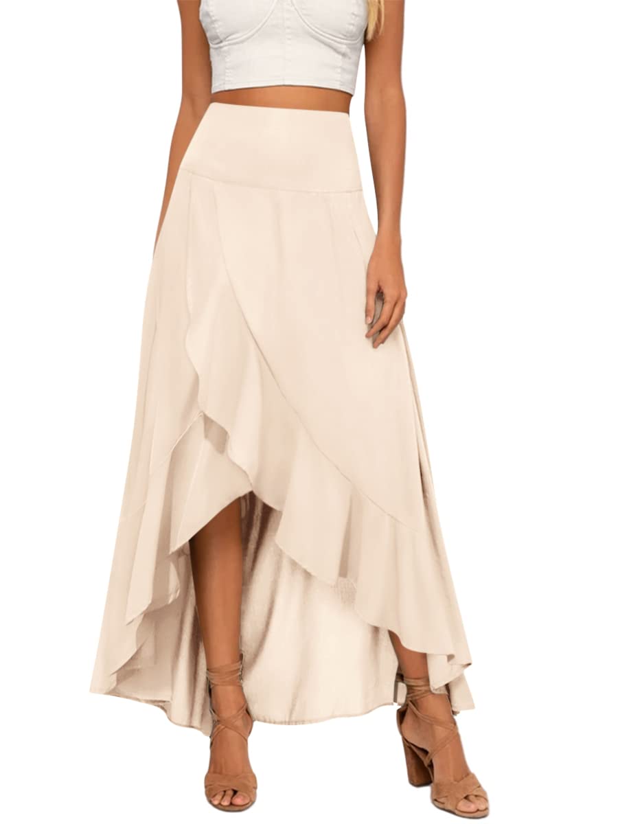 BZBMaxi Skirts for Women Trendy High Waisted Long Length Skirts High Low Draped Skirt S-2XL