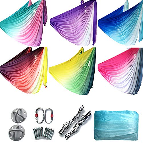 Viktion 5m*2.8m Aerial Yoga Hängematte Set Farbverlauf | Elastische Yoga Schaukel | Antigravity Yoga Hammock & Fitness Set | Aerial Yogatuch (Pink-Weiß) Cover