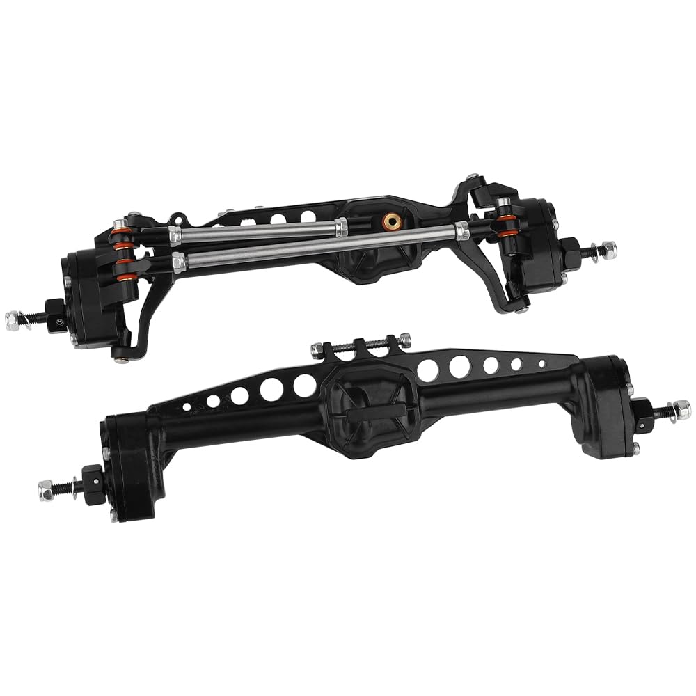 Pothyes CNC Metal Front and Rear Portal Axles for 1/10 RC Crawler Car Axial SCX10 III AXI03006 AXI03007 Wrangler JL AR45 Axle Upgrade Part (Black)