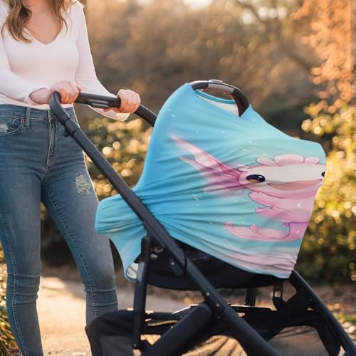 Image of Youngerbaby Cute Axolotl Nursing Cover Breastfeeding Super Soft Multi Use for Baby Car Seat Covers Canopy Shopping Cart Cover Scarf Light Blanket Stroller Cover Baby Girl Necessities