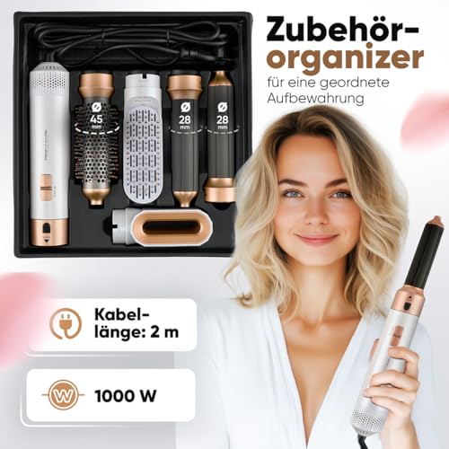 ProfiCare® Warmluftbürste | 4in1 Hairstyler für Locken, Volumen, Glätten und Trocknen | 1000W Rundbürstenföhn | Föhnbürste 3 Stufen | inkl. Organizer für Aufbewahrung | Airstyler PC HAS 3132 weiß-rosé