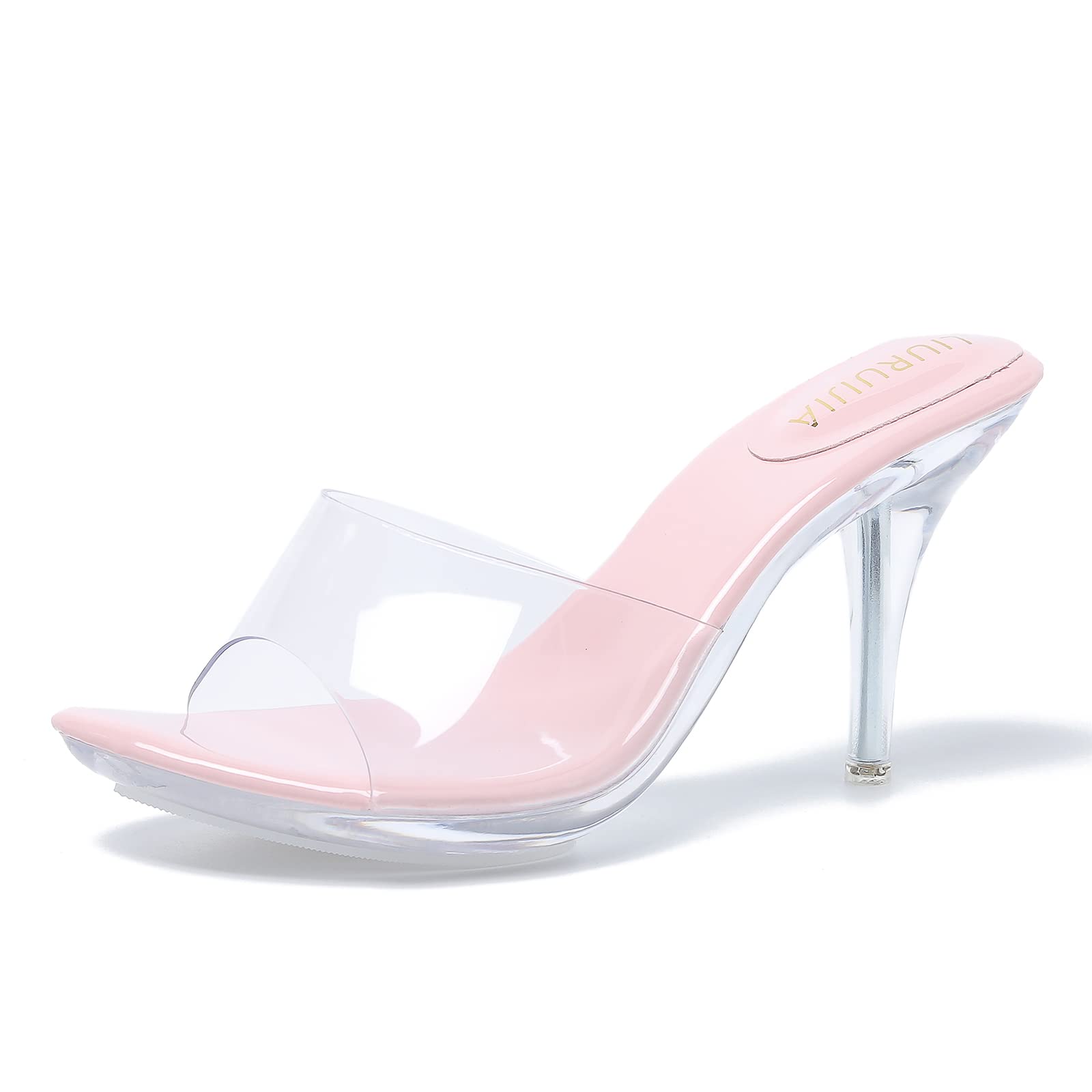 LIURUIJIA Clear Heels For Women Sexy Slip On Open Toe High Heeled Dressy Sandals Comfortable Strappy Mules