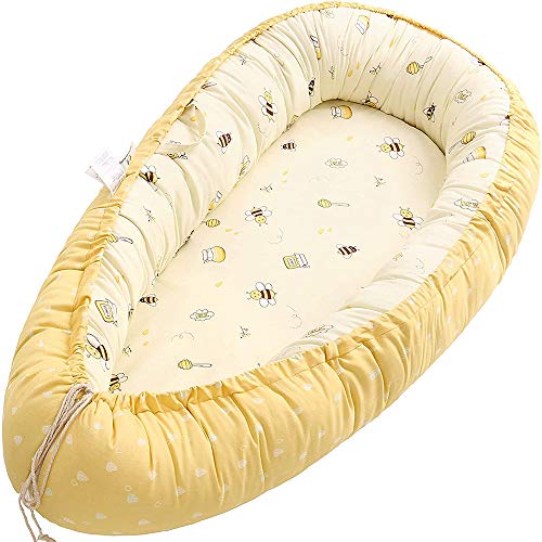 Miracle Baby Cama Nido Bebe,Nido Bebé Portátil, Cuna Nidos Ajustable, Reductor de Cuna Nidos,Multifuncional Cuna Cama de Viaje para Bebe Dormir，Abeja（88x53x15cm）