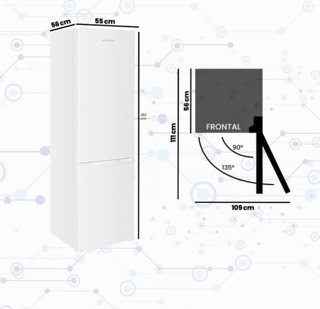 INFINITON Frigorifico Combi FGC-A185B, 255 Litros, 180 cm de Altura, Defrost, Led Interior, Regulación en Altura, Puerta reversible, Ancho Especial de 55 cm, E, Blanco