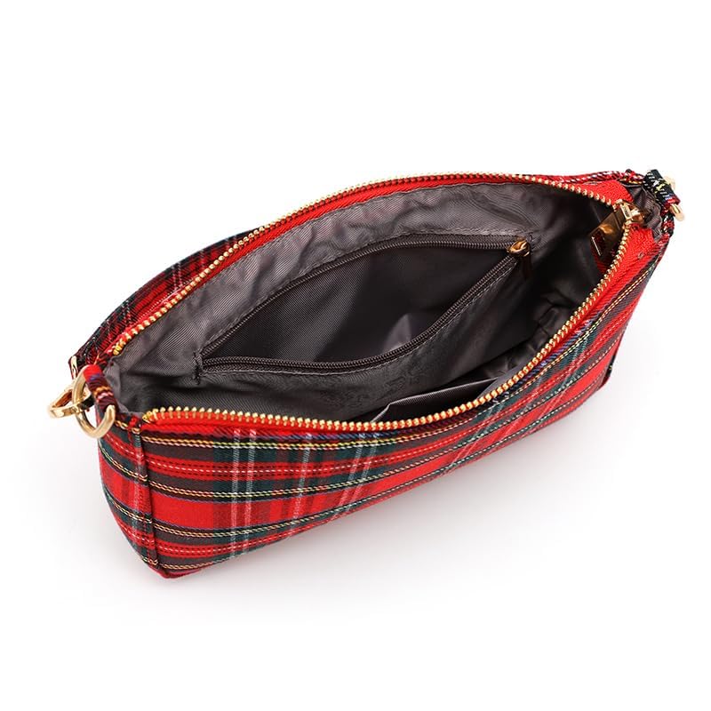 Bolsos bandolera para mujer, estampado tartán negro y rojo, tipo hobo, tote, clutch pequeño y bolso de hombro para Navidad miniatura 6
