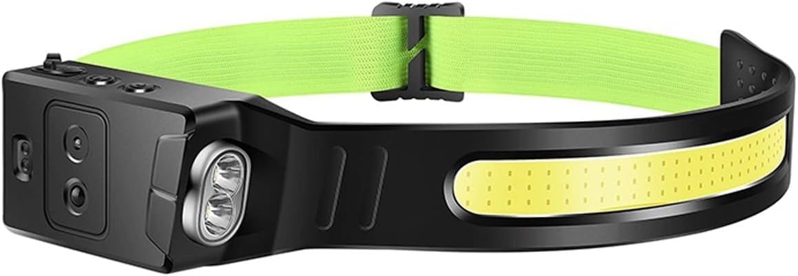 Akumulatorowa latarka czołowa LED, Latarka czołowa Sensor przenośna latarka z wbudowaną baterią USB ładowana wędkarska lampa zewnętrzna Alert czerwone światło