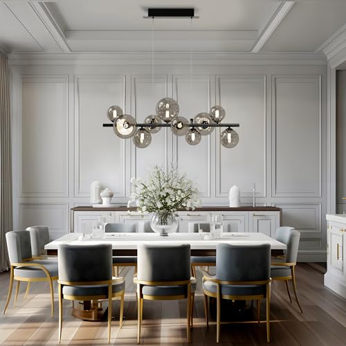 Modern Chrome Linear Chandelier Pendant Light 10-Lights Sputnik Chandelier Glass