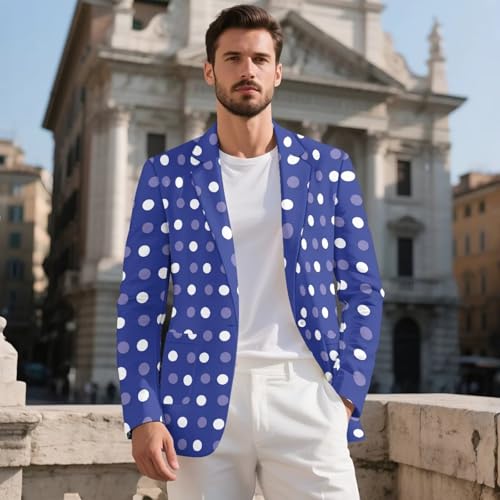 Men's Casual Blazers Lightweight Sport Coats Polka Dot Print One Button Suit Jacket Daily Casual Outfit2