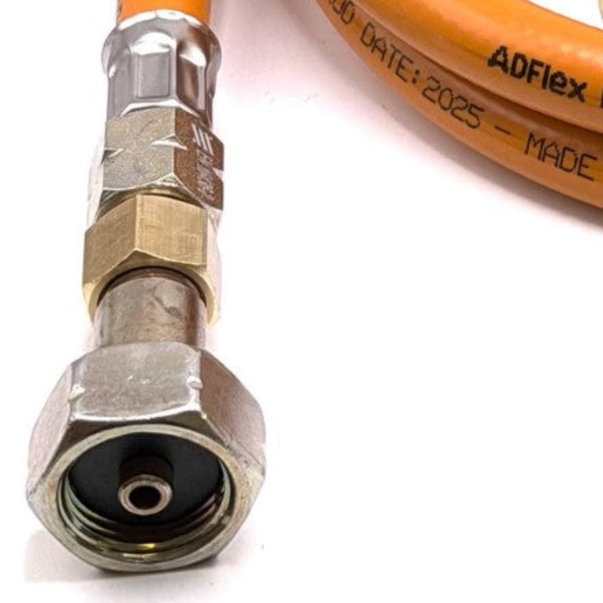 Zestaw wysokociśnieniowych pomarańczowych węży gazowych LPG 80 cm – 21 mm adapter do butli z gazem i zawór odcinający 16 mm