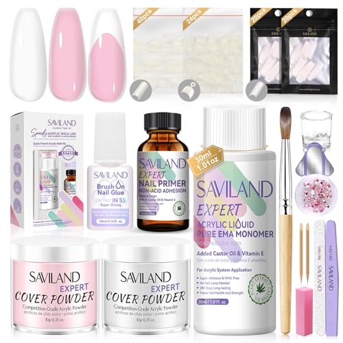 SAVILAND Acrylic Nail Kit, Keratin Acrylic Powder with French Tips