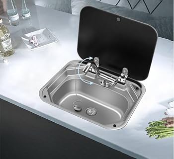 キャンピングカー用シンクとコンロ！動作確認済み！！ 一体式耐熱ガラスふた付きシンク＋2口ガスコンロ