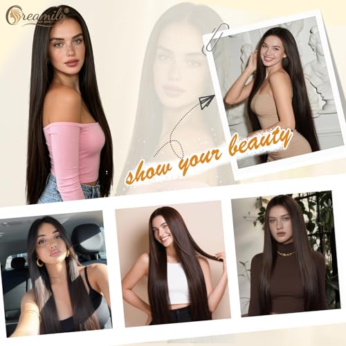 Image of Creamily Long Straight Brown Wig For Women Glueless Synthetic Wig Middle Part 40 Inches,Natural Looking Hair Wig For Woman For Cosplay Daily Wear