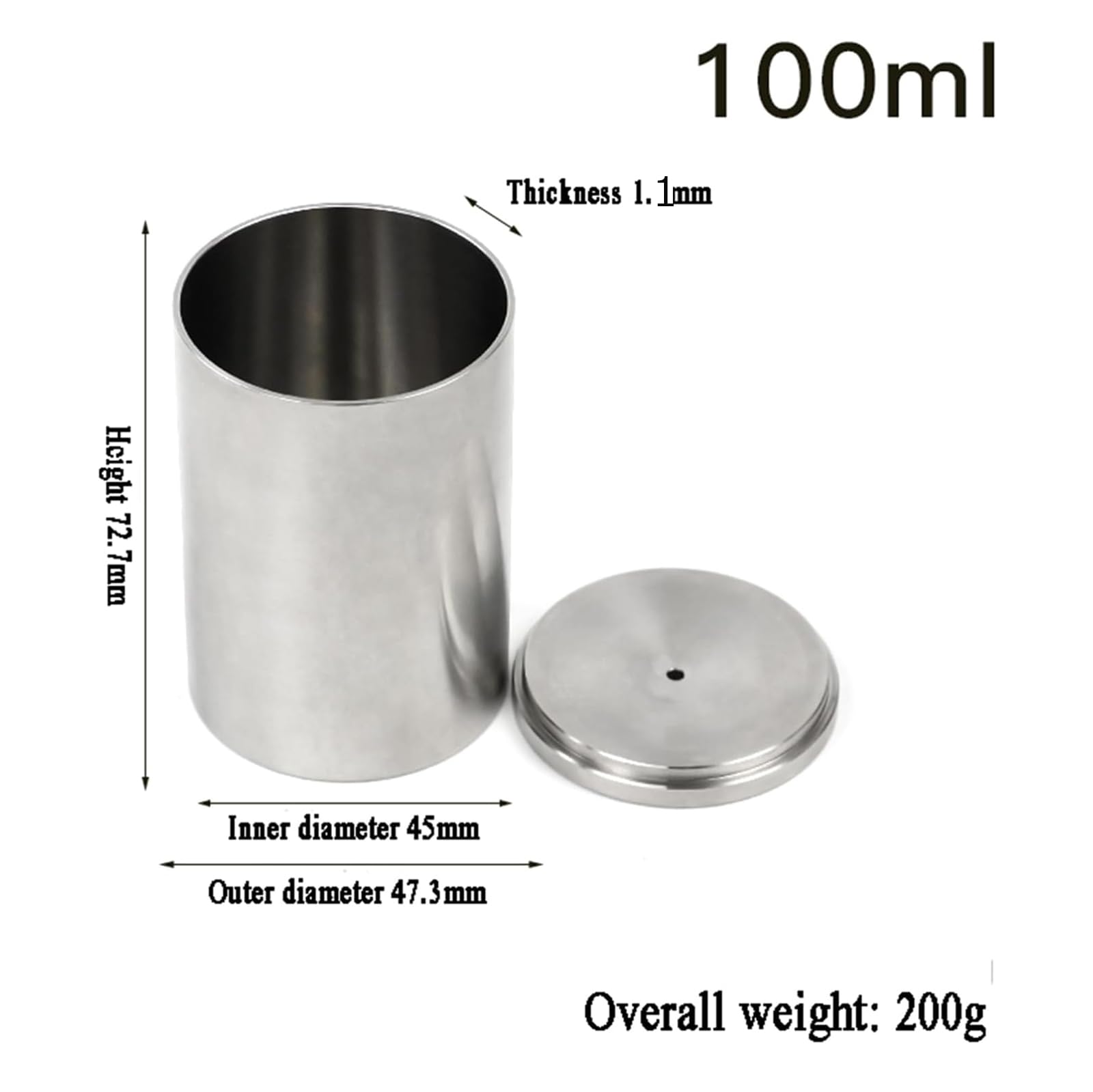 Farbdichtebecher, Edelstahl-Messflasche für genaue Beschichtungsdichtemessung, 100 ml Fassungsvermögen, langlebig, 1,1 mm dick