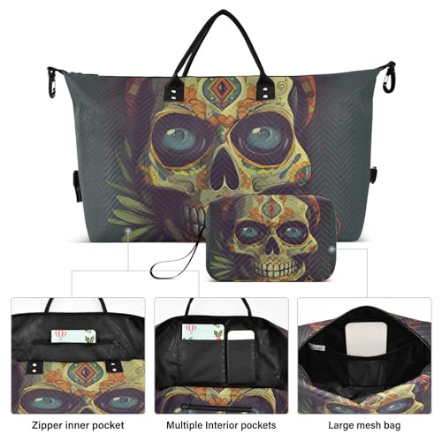 Large Travel Duffel Bag, Mexican Skull Pirate Sports Tote Gym Bag, Shoulder Weekender Overnight Bag for Women Men, Carry On Luggage with Toiletry Bags2
