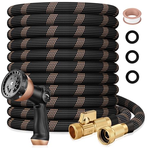 Garden Hose 75ft 2026 Ultra Lightweight Water Hoses w/10 Function Spray Nozzle and 3/4 Brass Fittings- Durable & Flexible Water Pipe for Yard Lawn Outdoor & Gardening(Black Rose gold)