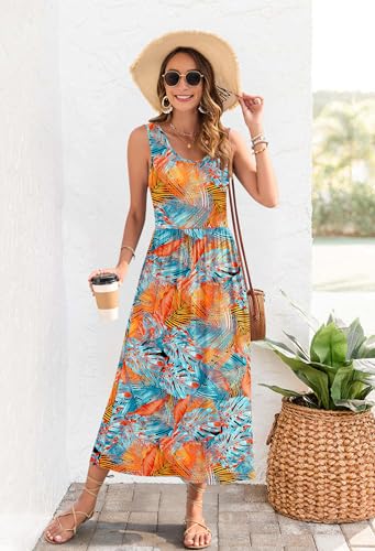 Image of WNEEDU Women's Summer Maxi Dress Casual Sleeveless Sundress
