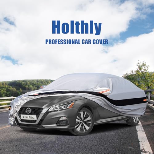 Image of Holhtly Car Cover Custom Fit for Nissan Altima, Car Covers for Automobiles All Weather Waterproof Sun Snow Rain Wind Dust Protection, Outdoor Car Cover Gray & Black