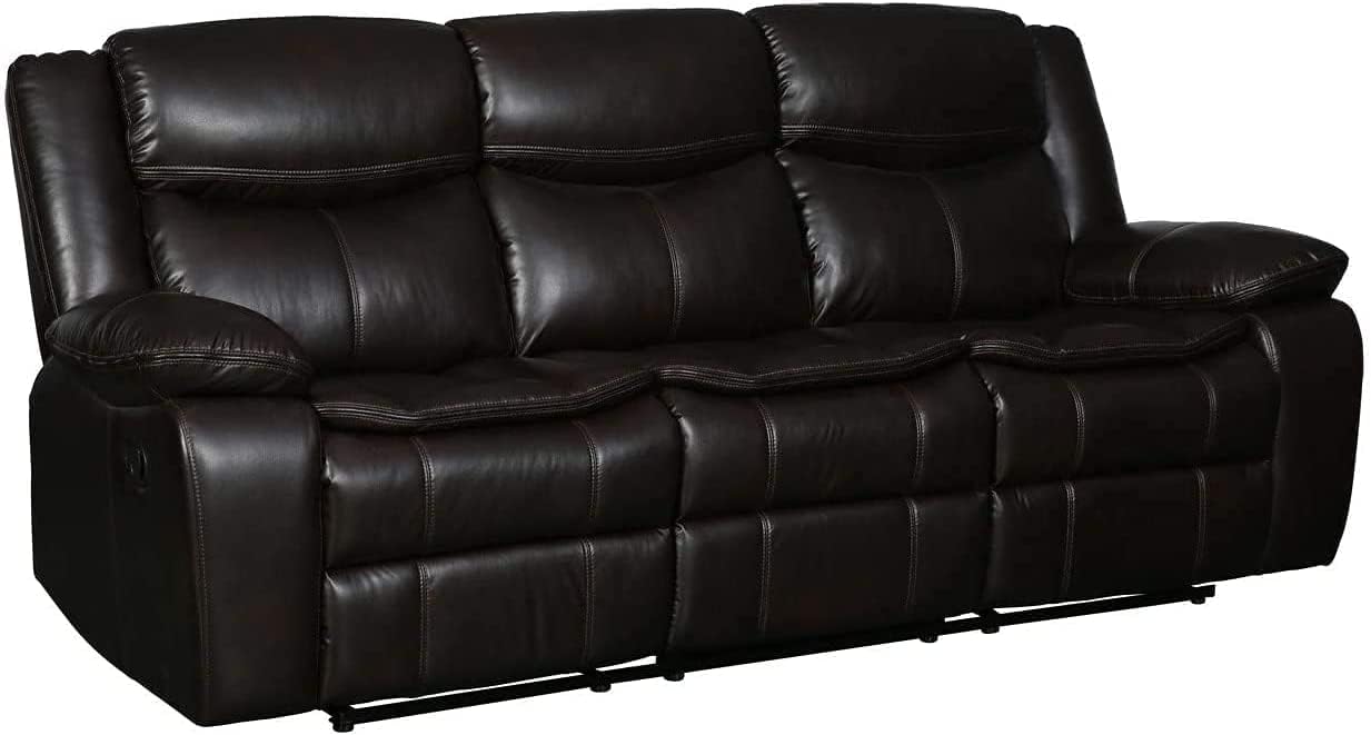 Blackjack Furniture Marsden Modern Leather Air Reclining Sofa for Living Room with Extra Padded Headrests, Memory Foam Pillow Top Cushions & Stainless Steel Mechanism, Brown