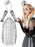 SATINIOR Halloween Women's Spider Web Costume, Spider Web Poncho Lace Spider Texture Sleeve Spiderweb Hair Hoop for Party Costume
