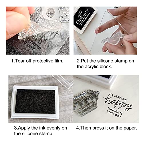 4 Sheets Christmas Clear Silicone Stamps Sentiments Greeting Words Stamp Diy Scrapbooking Stamp Flower Tree Stamp With Black Ink Pad For Holiday Card Making Decoration Scrapbook Album Crafts #TOP5