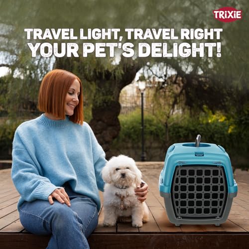 Image of Trixie: - Capri 1 Pet Carrier | Made with Biodegradable Plastic, Perfect for Cats, Dogs, Rabbits and Other Small Animals | Can Hold Upto 6 Kg - 19 x 13 x 12 inch, Pastel Blue