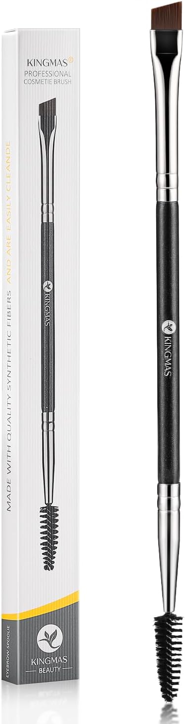 KINGMAS Eyebrow Brush Spoolie Professional Duo Angled Eye Brow Brush for Lining and Shaping Brows or Lashes (Black)