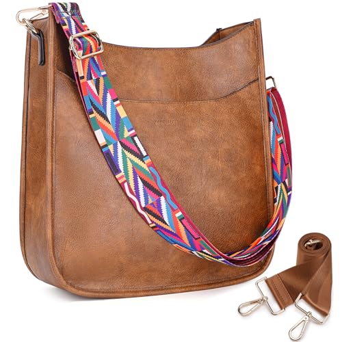 Image of HKCLUF Crossbody Bag for Women Vegan Leather Hobo Handbags Guitar Strap Purse Shoulder Bucket Bag with 2PCS Adjustable Straps