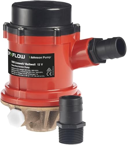 Johnson Pump s 166004B PRO Series 1600 GPH Livewell/Baitwell Bomba de aireación, 12 V (16004B), bronce