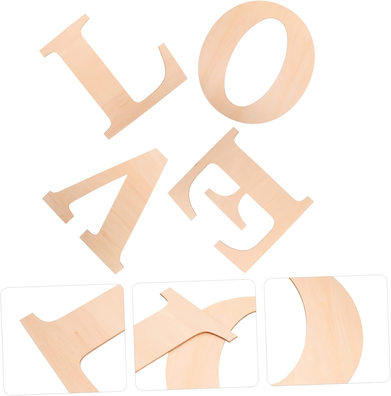 4pcs Unfinished Wooden Letters Love Wall Decor Alphabet Craft Cutouts for Painting and Decoration Smooth Letter Ornaments for Home and Boys and Girls Learning
