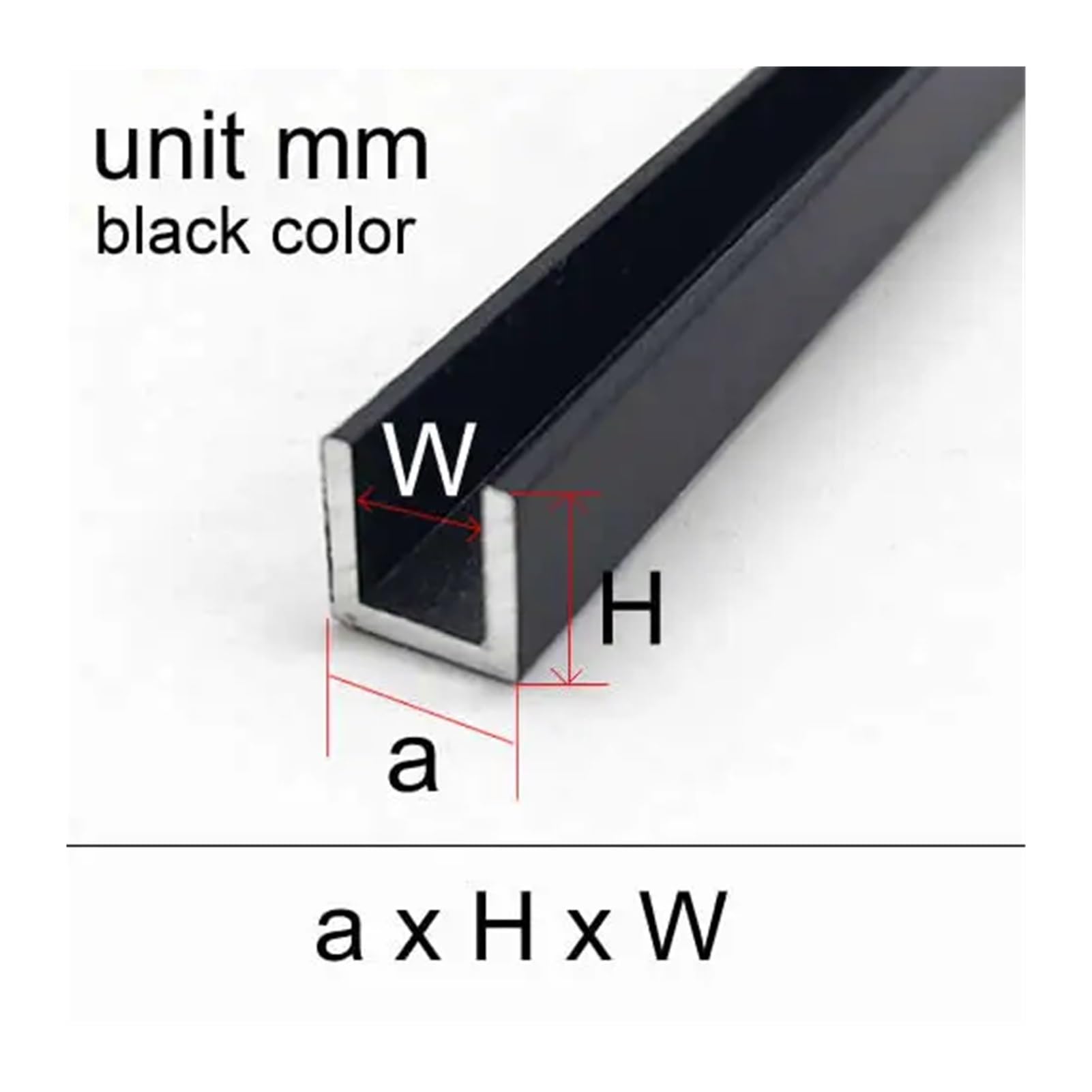 Aluminiumrohr Aluminium U-Profil gleichseitige Nut Aluminium Führungsschiene Holzplatte Kartenschlitz Kantenabschluss Dekor Silber Schwarz(Black,500MMX2_27X30X23MM)