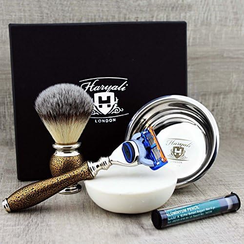 5 Pc Mens Shaving Kit 5 Edge Safety Razor With Synthetic Badger Hair Shaving Brush, Soap, Bowl and Alum Perfect Set For Men