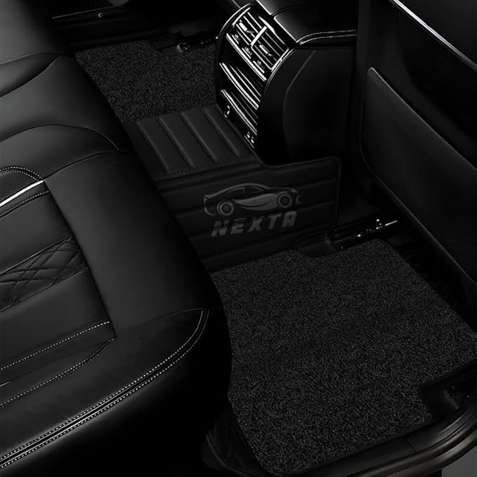 Image of Premium 12D Car Foot Mat for Mahindra XEV 9S EV -7 Seater (All 3 Rows) Complete Set| Luxury Leather | Double Layered | Waterproof and Washable | Custom Fit | Detachable Grass Mat | Full Black