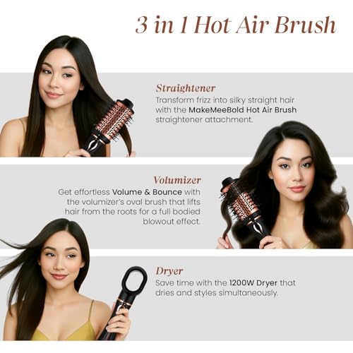 Image of Urban Yog MakeMeeBold Styling & Care Combo | 3-in-1 Hot Air Brush + Heat Therapy Mask with Self-Heating Cap + Heat Protectant Spray 200ml | Dryer, Straightener, Volumizer | Repair, Frizz-Free, Smooth & Shiny | Gifts for Women