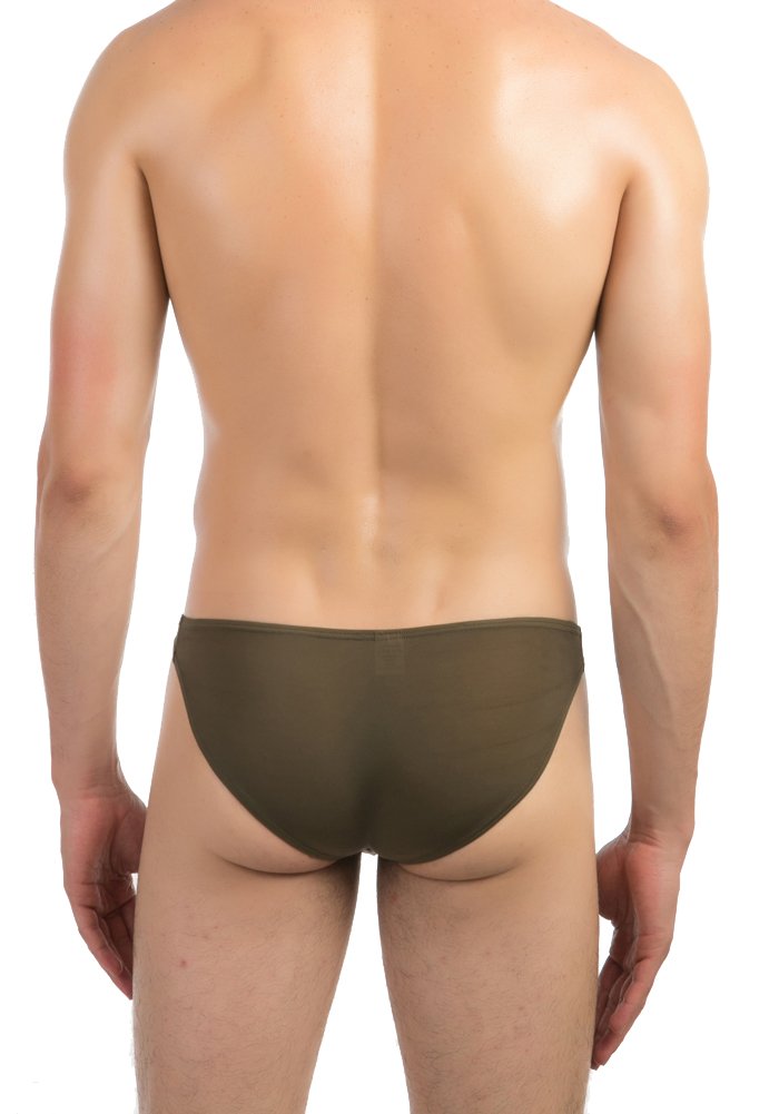 Mens Sexy Underwear Long Seperate Pouch Ice Silk Briefs Hipsters Triangle Briefs (Army Green)